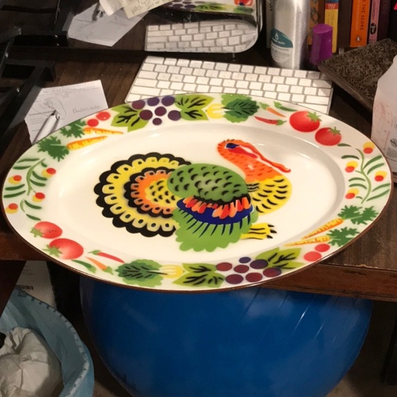 Enamelware VTG Turkey Platter Bright Festive Colors Raised Texture Major Colors! - Picture 5 of 16